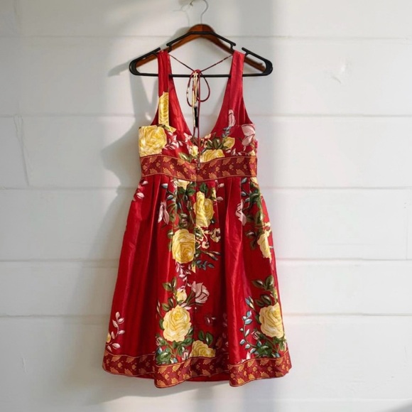 ‧₊˚❀༉ Satin Floral Dress with Yellow Accents and Beading Autumn Fall Colorful - Picture 2 of 15